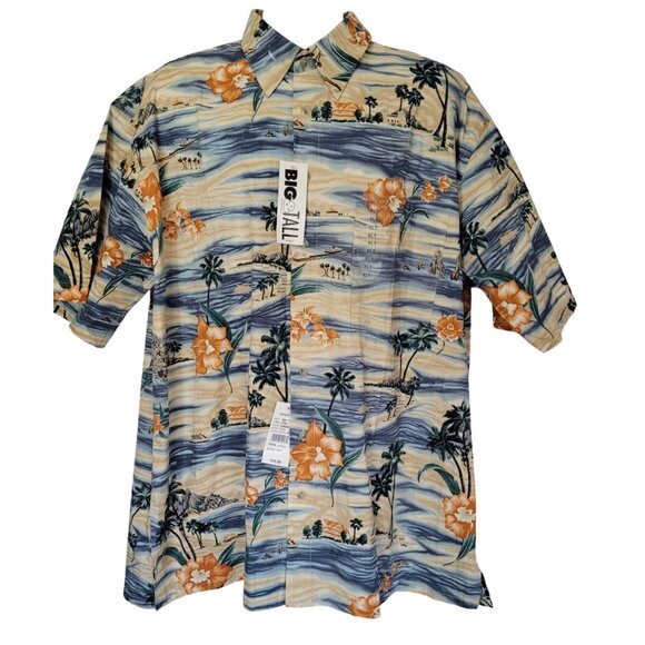 Vintage Pierre Cardin Hawaiian Shirt XLT Tall 100% Cotton Korea Tropical Camp Sh - Picture 2 of 10